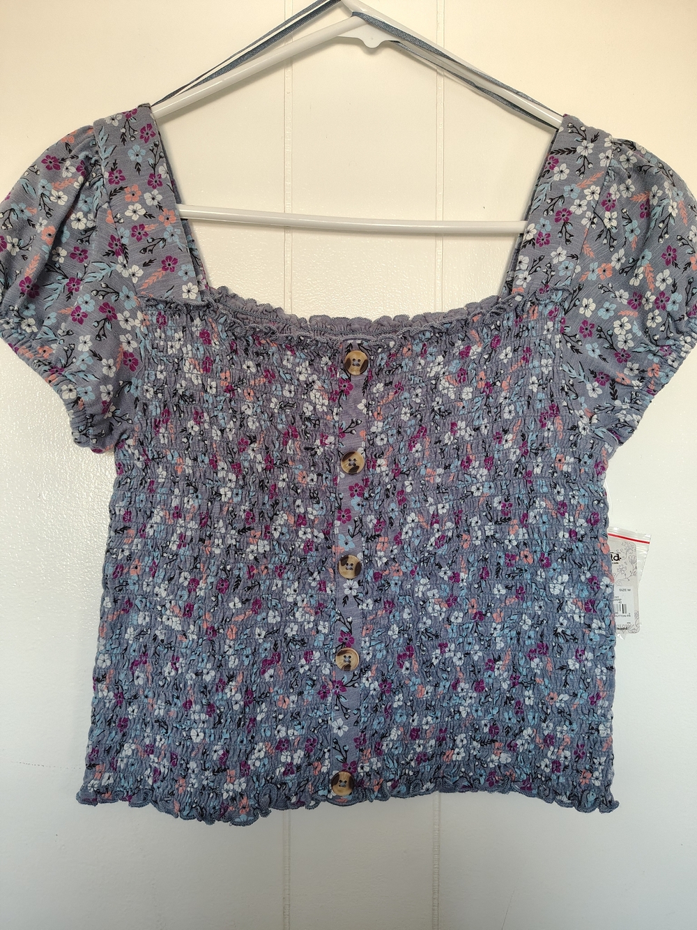 NWT Mudd Floral Smocked Puff Sleeve Crop Top Size M